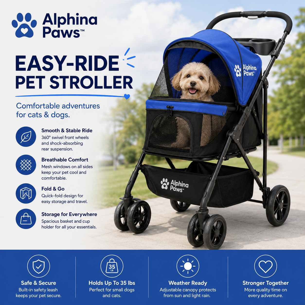 Alphina Paws Easy-Ride Pet Stroller